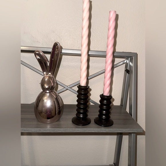 Accordion black wood staggered candle stick holder set of 2 - Picture 1 of 7